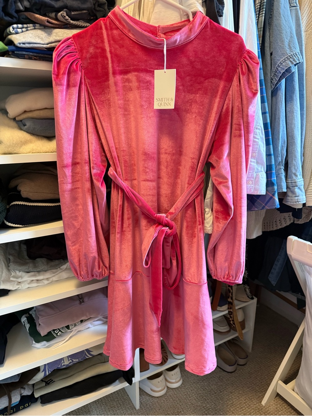 Raspberry Velvet Dress with Belt from Tuckernuck